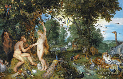 City Scenes Paintings - Garden of Eden - Adam and Eve by Sad Hill - Bizarre Los Angeles Archive