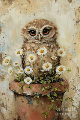 Animals Paintings - Garden Owl by Tina LeCour