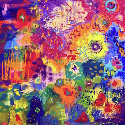 Abstract Flowers Paintings - Garden Party by Margot Sappern