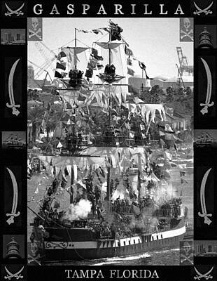 Skylines Mixed Media - Gasparilla a Tampa tradition work B by David Lee Thompson