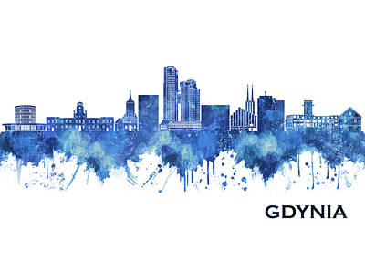 Abstract Skyline Royalty Free Images - Gdynia Poland Skyline Blue Royalty-Free Image by NextWay Art
