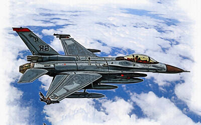 Landmarks Drawings Royalty Free Images - General Dynamics F 16 Fighting Falcon Fighter In The Sky Us Air Force American Fighter F 16 In The Sky Royalty-Free Image by Lowell Harann