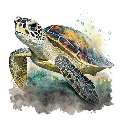 Reptiles Photos - Generative AI illustration of endangered Hawksbill Turtle in wat by Matthew Gibson