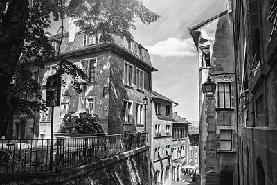 Time Covers - Geneva Switzerland Old Town Rue du Perron Black and White  by Carol Japp
