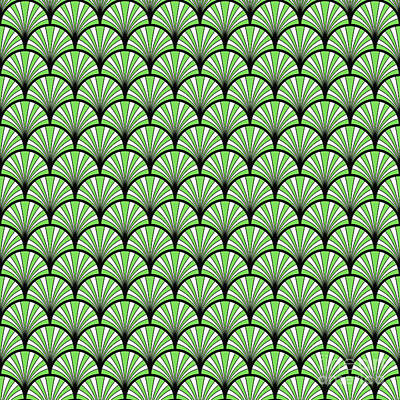 Royalty-Free and Rights-Managed Images - Geometric Art Deco Fan Leaf Scale Pattern in Green n.346 by Holy Rock Design