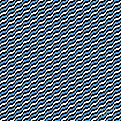 Watercolor Dogs - Geometric Diagonal Wavy Serpentine Stripe Pattern in Blue n.289 by Holy Rock Design