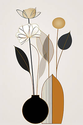 Abstract Flowers Paintings - Geometric Flower Art by Lourry Legarde