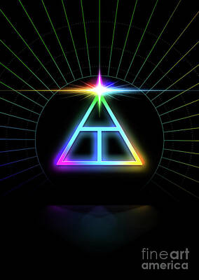 Chris Walter Rock N Roll - Geometric Glyph and Sigil Art Neon Candy Blue Yellow Green and Red n.1737 by Holy Rock Design