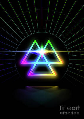 Chris Walter Rock N Roll - Geometric Glyph and Sigil Art Neon Candy Blue Yellow Green and Red n.1797 by Holy Rock Design
