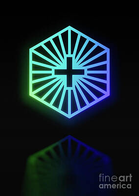 Tom Petty - Geometric Glyph and Sigil Art Neon Shadowy Blue and Green n.0707 by Holy Rock Design