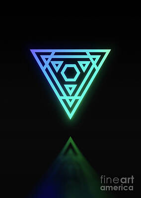 Chris Walter Rock N Roll - Geometric Glyph and Sigil Art Neon Shadowy Blue and Green n.0726 by Holy Rock Design