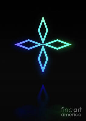 Bear Photography - Geometric Glyph and Sigil Art Neon Shadowy Blue and Green n.0846 by Holy Rock Design