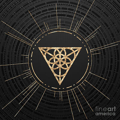Discover Inventions - Geometric Glyph in Gold with Radial Array on Dark Gray n.0229 by Holy Rock Design