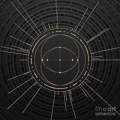Mellow Yellow Rights Managed Images - Geometric Glyph in Gold with Radial Array on Dark Gray n.0255 Royalty-Free Image by Holy Rock Design