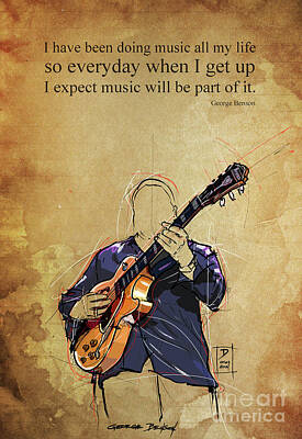 Jazz Drawings - George Benson quote, Original handmade artwork, Gift for musicians by Drawspots Illustrations