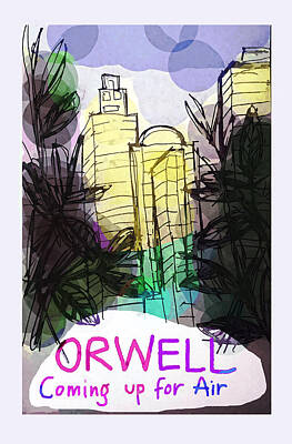 Football Drawings - George Orwell coming up for air  Poster by Paul Sutcliffe