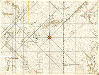 Cities Drawings - Gerrit De Haan Title China Sea - Luzon - Hong Kong - Canton - Formosa Bogt Toncqin 1759 date on v by Gerrit De Haan