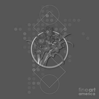Lilies Mixed Media - Ghostly Gray Chinese Sacred Lily Botanical with Geometric Motif n.0774 by Holy Rock Design