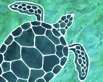 Reptiles Royalty-Free and Rights-Managed Images - Giant Turtle Emerald Sea Watercolor  by Irina Sztukowski