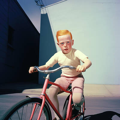 Transportation Digital Art Royalty Free Images - Ginger Kid on Funky Bike Royalty-Free Image by YoPedro