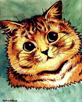 Mammals Drawings - Ginger Tom Cat By Louis Wain by Louis Wain