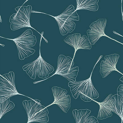 Floral Drawings Rights Managed Images - Ginkgo biloba leaf seamless pattern Royalty-Free Image by Julien