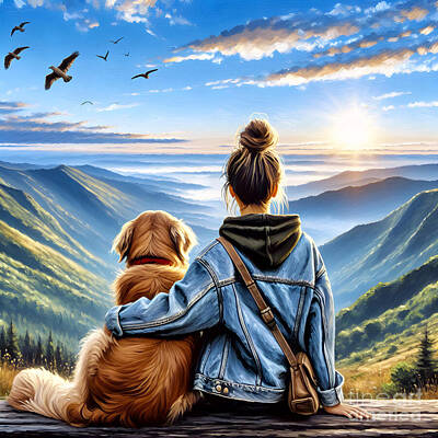 Birds Photo Rights Managed Images - Girl And Her Dog Royalty-Free Image by Maria Dryfhout