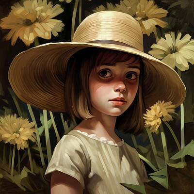 Fantasy Digital Art - Girl in the Straw Hat by Robert Knight