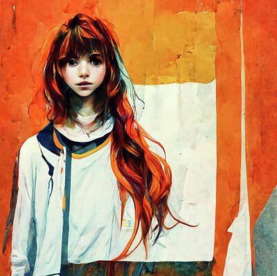 Fantasy Digital Art - Girl With Orange Hair by Robert Knight