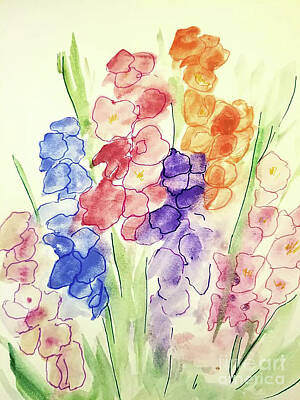 Roses Paintings - Gladiolus Flower by Rose Elaine