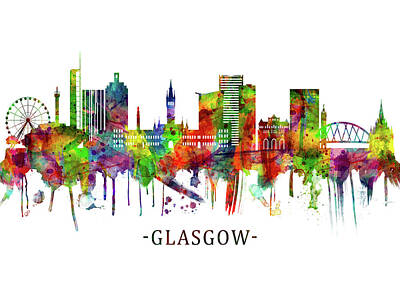 City Scenes Mixed Media - Glasgow Scotland Skyline by NextWay Art