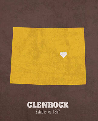 City Scenes Mixed Media - Glenrock Wyoming City Map Founded 1857 University of Wyoming Color Palette by Design Turnpike