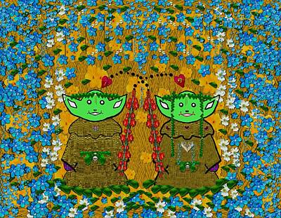 Roses Mixed Media - Gnomelorians comes in peace,and all is well pop-art by Pepita Selles