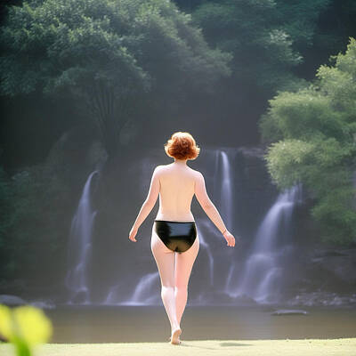 Nudes Digital Art - Going For A Dip by James Barnes