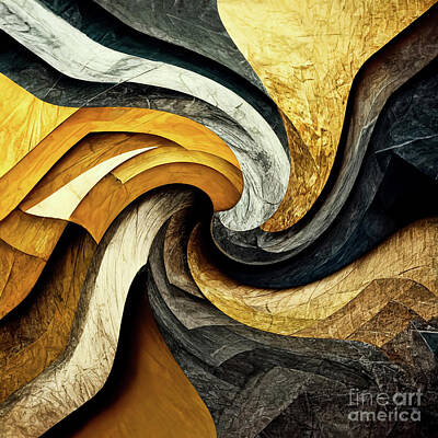Mixed Media Rights Managed Images - Gold And Black Abstract Royalty-Free Image by Tina LeCour