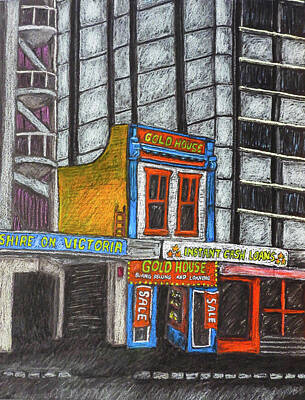 City Scenes Drawings - Gold House - Auckland City, New Zealand by Stuart Clifford