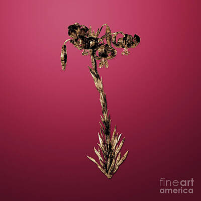 Lilies Paintings - Gold Lily on Viva Magenta n.01037 by Holy Rock Design