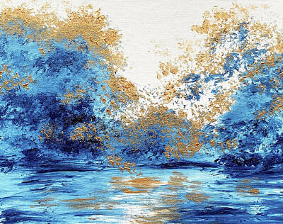 Impressionism Royalty-Free and Rights-Managed Images - Gold on Blue by Masha Batkova
