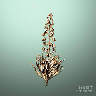 Lilies Paintings - Gold Persian Lily on Mint Green n.03996 by Holy Rock Design