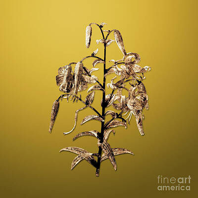 Lilies Paintings - Gold Tiger Lily on Mango Yellow n.01959 by Holy Rock Design
