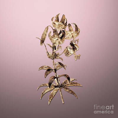 Lilies Royalty Free Images - Gold Turban Lily on Rose Quartz n.04238 Royalty-Free Image by Holy Rock Design