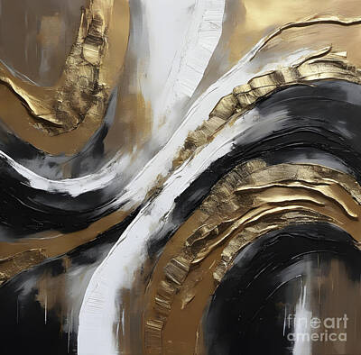 Stacks Of Books - Golden abstract 4 - digital painting by Any Style Art