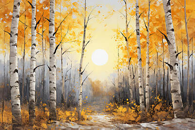Impressionism Digital Art - Golden Birch Forest by Lourry Legarde