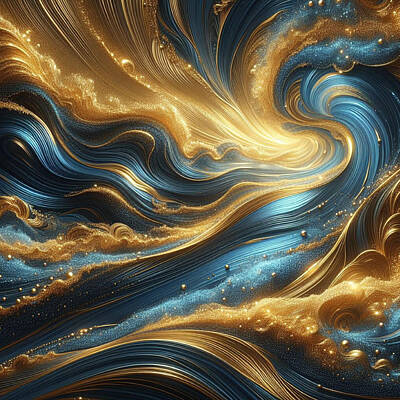 Digital Art Rights Managed Images - Golden Blue Swirls -  Abstract Fusion Royalty-Free Image by Eve Designs