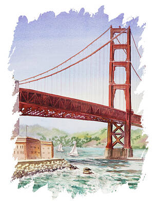 Lucille Ball - Golden Gate Bridge San Francisco California Watercolor Painting III by Irina Sztukowski