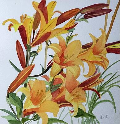 Lilies Paintings - Golden in the Garden by Nicole Curreri