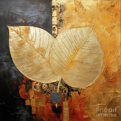 Mixed Media Royalty Free Images - Golden Leaves  Royalty-Free Image by Jacky Gerritsen