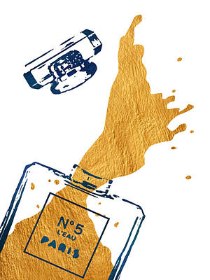 Navigation And Compass Rose - Golden perfume splash by Mihaela Pater