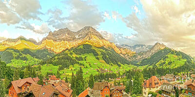Mans Best Friend Rights Managed Images - Golden Rays Across The Bernese Highlands in Switzerland Panorama with Engstligen Falls PANORAMA Royalty-Free Image by William Robert Stanek