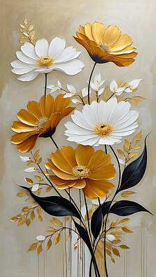 Florals Digital Art - Golden-yellow flowers by Manjik Pictures